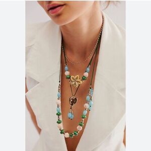 Free People We All Adore Layered 3 Tiered Adjustable Beaded Charm Necklace